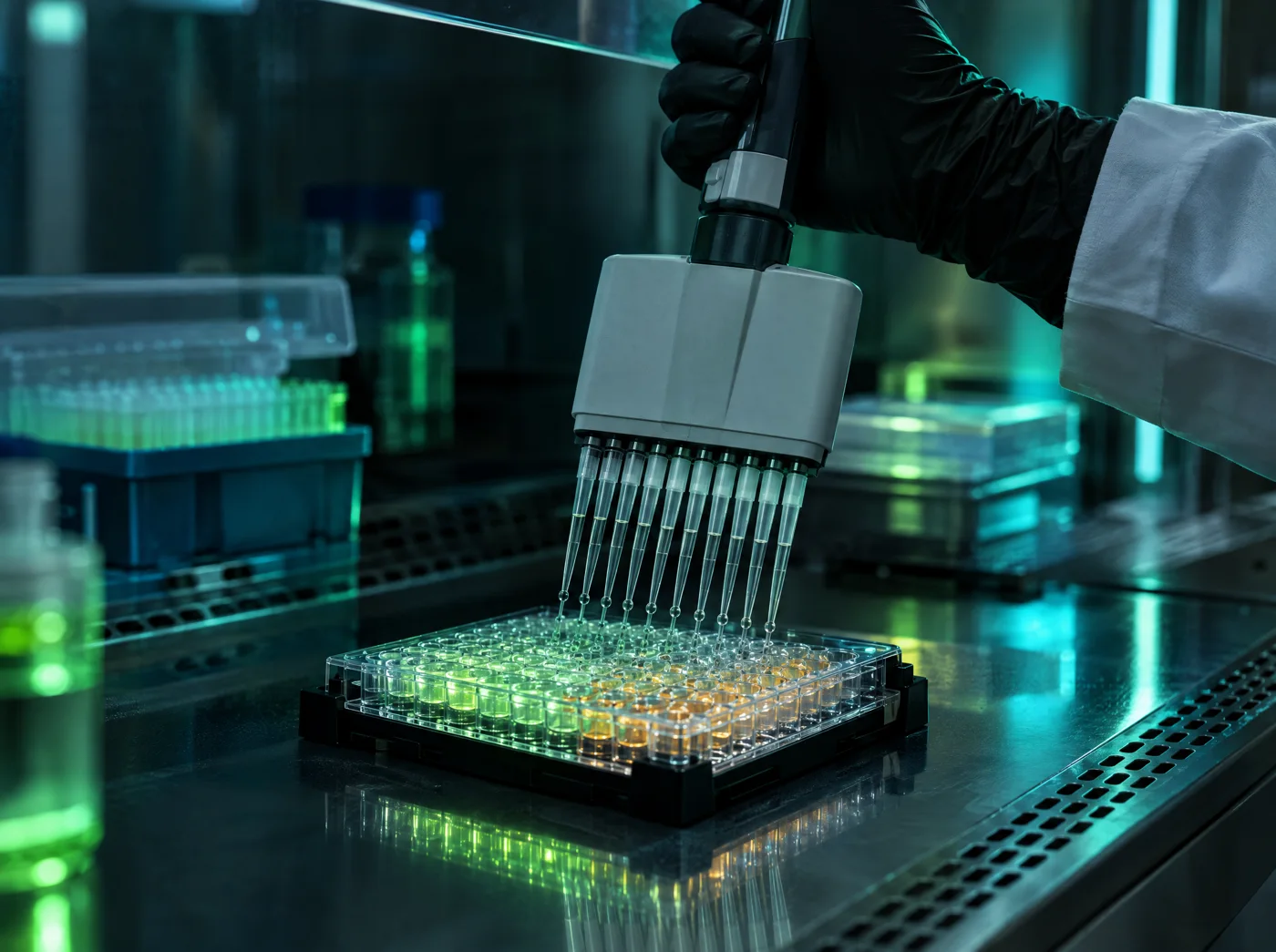 Pipette dispensing into a microplate