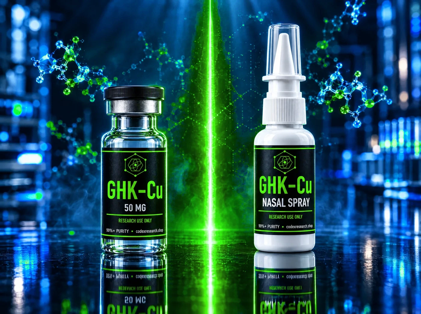 GHK-Cu vial and GHK-Cu nasal spray side by side